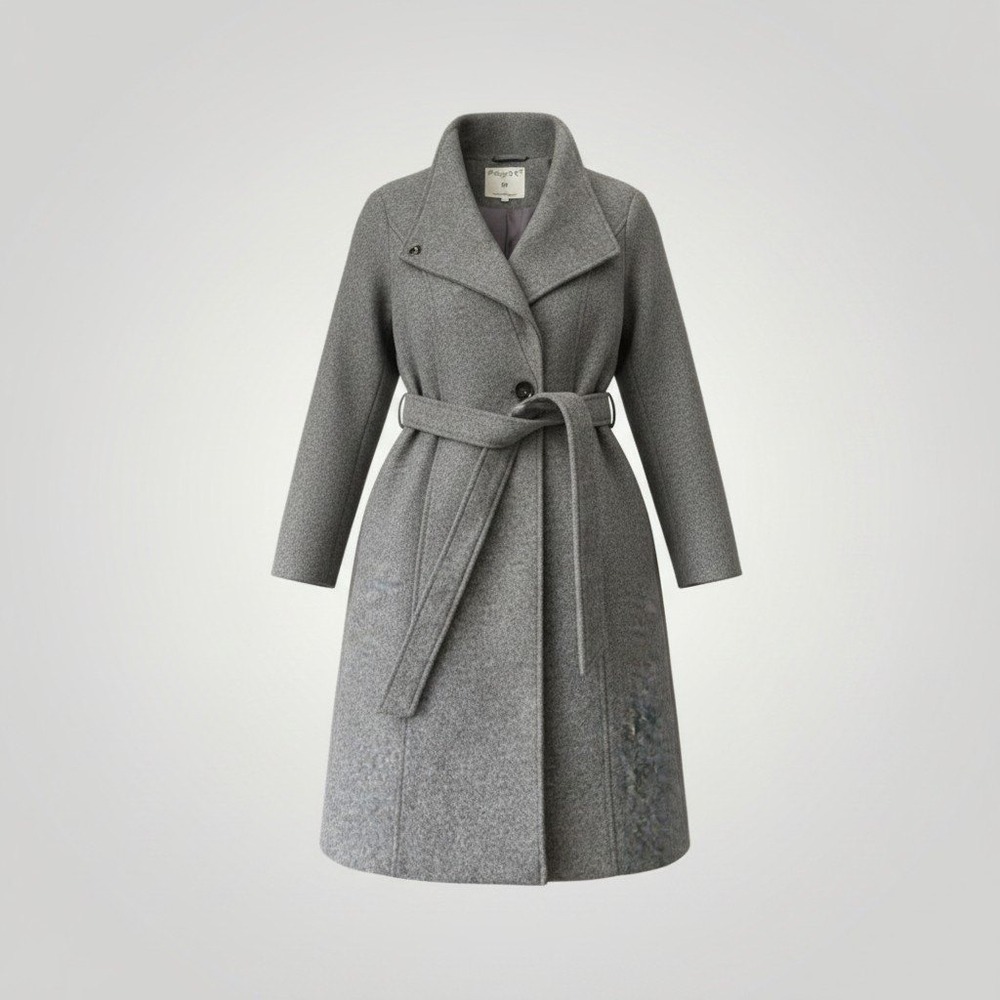 Allegra K Wrap Coat Women XS Gray Belted Overcoat Trench Minimalist Quiet Luxury - Picture 2 of 11